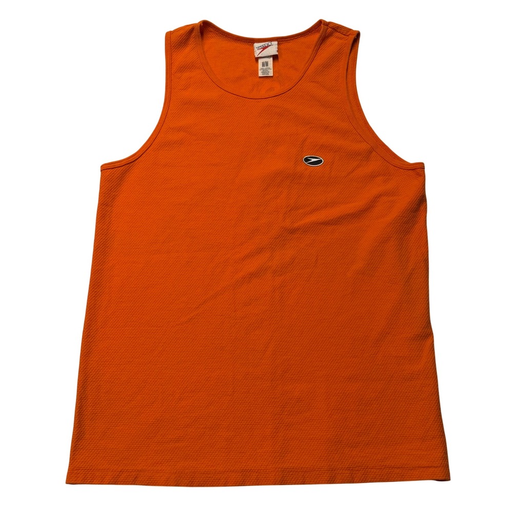Vintage Speedo Mens Orange Waffle Knit Tank Top Graphic Logo Y2K  Made in USA M